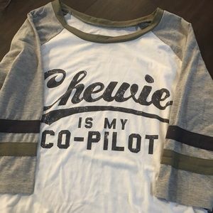 3/4 sleeve Star Wars chewie is my co-pilot shirt